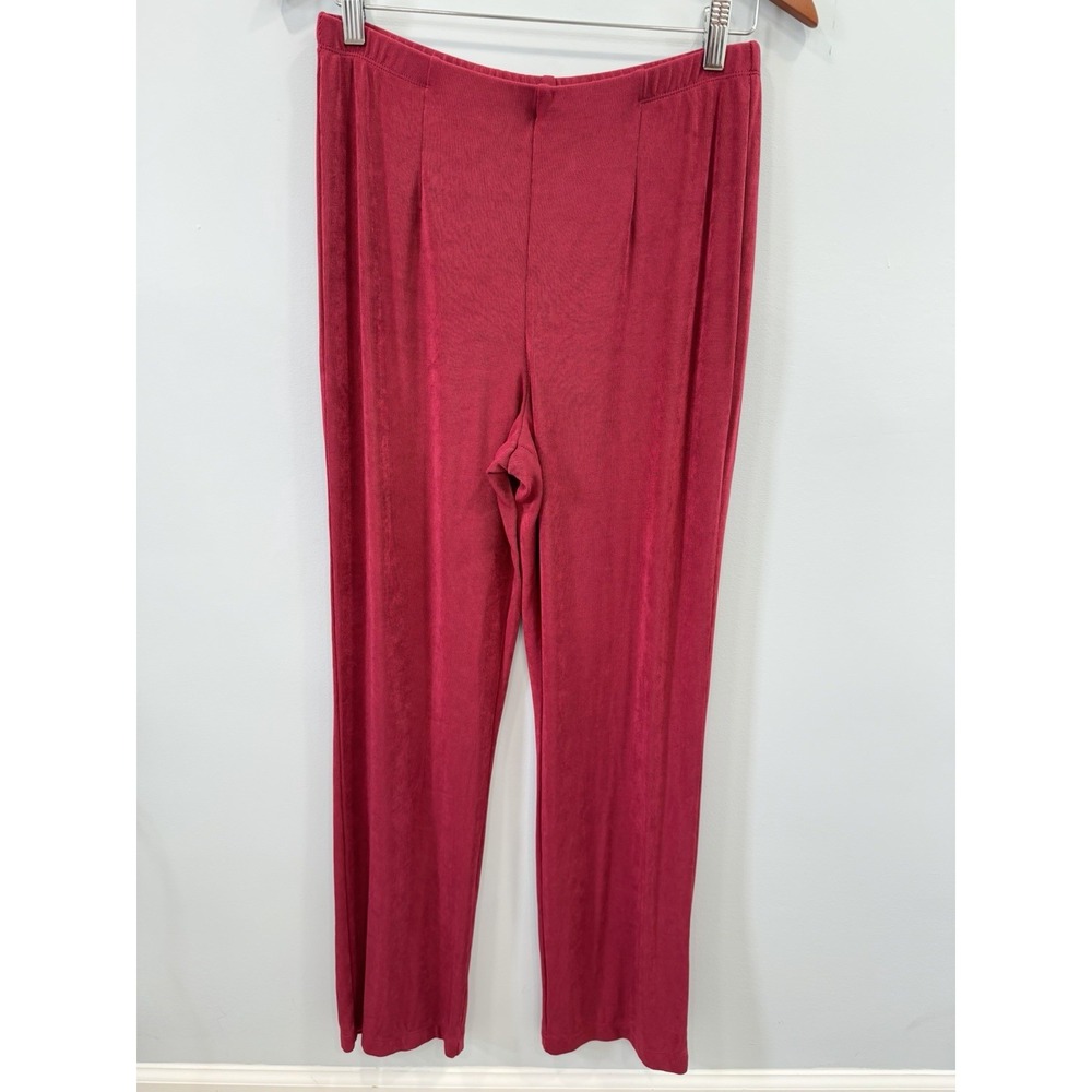 Chico's Travelers Red Pleated Straight Leg Pull On Slinky Pants M Stretch